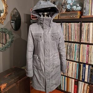 TNA Verbier Parka winter coat, size small, grey